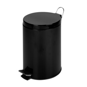 Black Steel 12L Round Step Trash Can
