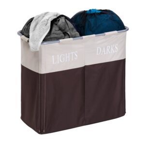 Brown/Taupe Dual Compartment Laundry Hamper