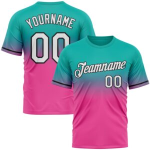 Custom Aqua Pink-Black Fade Fashion Performance T-Shirt
