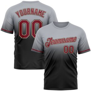Custom Gray Crimson Black-Cream Fade Fashion Performance T-Shirt