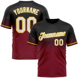 Custom Black Crimson-Yellow Fade Fashion Performance T-Shirt