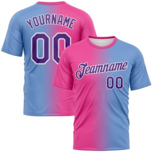 Custom Powder Blue Purple-Pink Gradient Fashion Performance T-Shirt