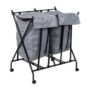 Black/White 2-Bag No Bend Rolling Bounce Back Hamper