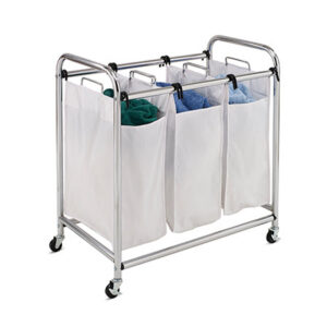 Chrome/White Rolling Triple Laundry Sorter