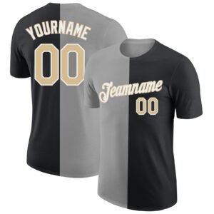 Custom Black Vegas Gold-Gray Split Fashion Performance T-Shirt