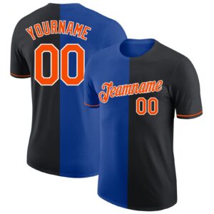 Custom Black Orange-Royal Split Fashion Performance T-Shirt